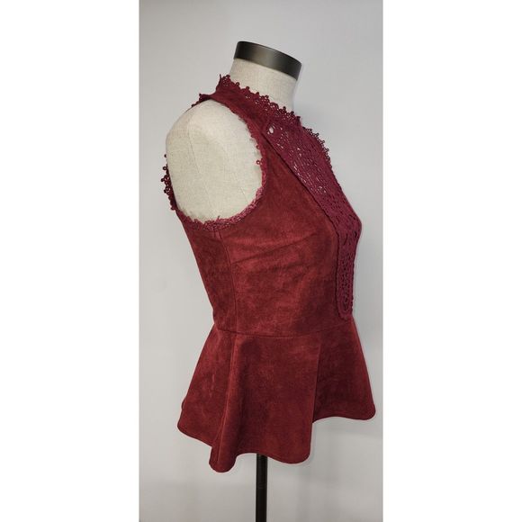 ALYA Women's Red Faux Suede Peplum Tank Top Size XS - Picture 4 of 9